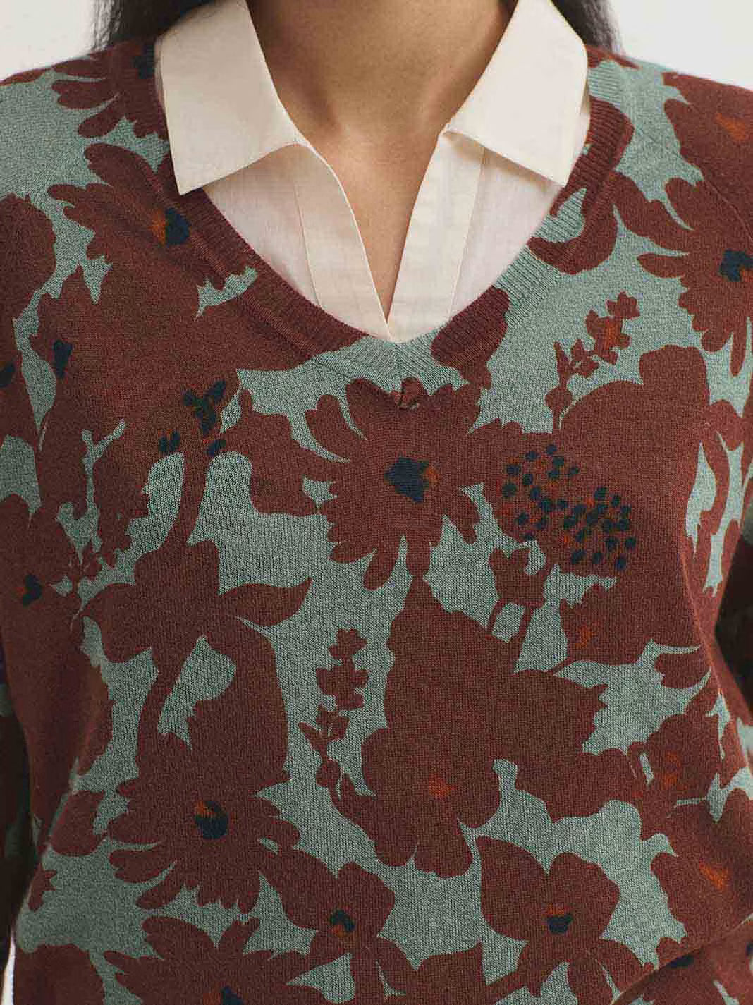 NICE THINGS - SWEATER - PENELOPE FLOWERS AQUA/BROWN