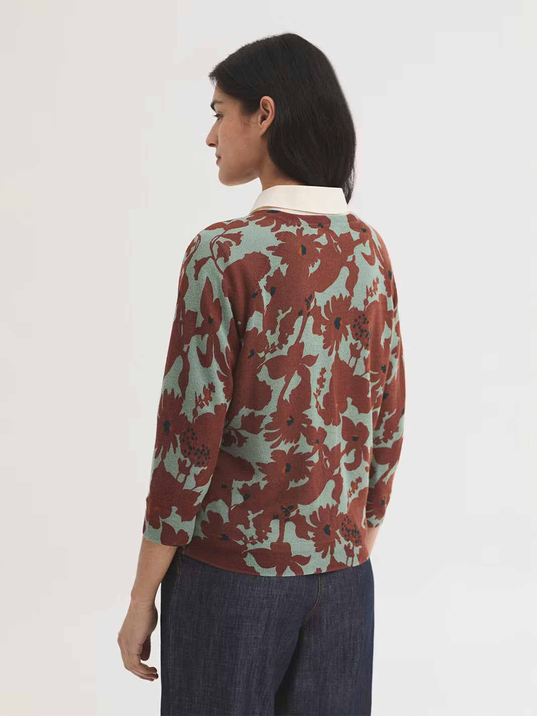 NICE THINGS - SWEATER - PENELOPE FLOWERS AQUA/BROWN