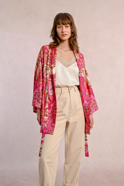 MOLLY BRAKEN - LADIES WOVEN KIMONO - PINK DAPHNE
