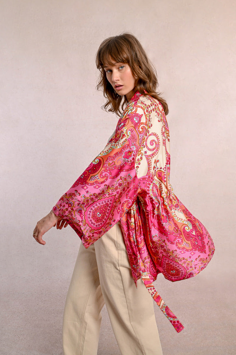 MOLLY BRAKEN - LADIES WOVEN KIMONO - PINK DAPHNE