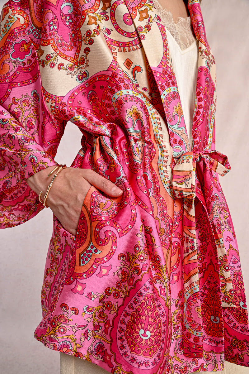 MOLLY BRAKEN - LADIES WOVEN KIMONO - PINK DAPHNE