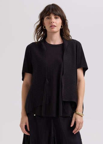 LD & CO - LINEN TIE CARDI - BLACK