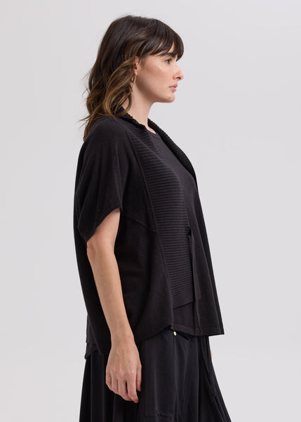 LD & CO - LINEN TIE CARDI - BLACK