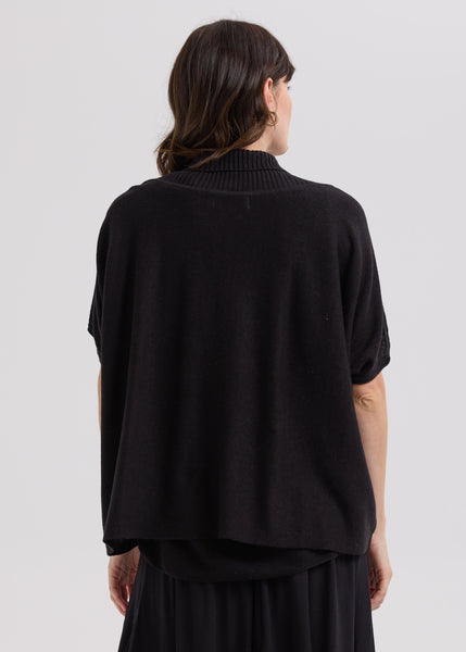 LD & CO - LINEN TIE CARDI - BLACK