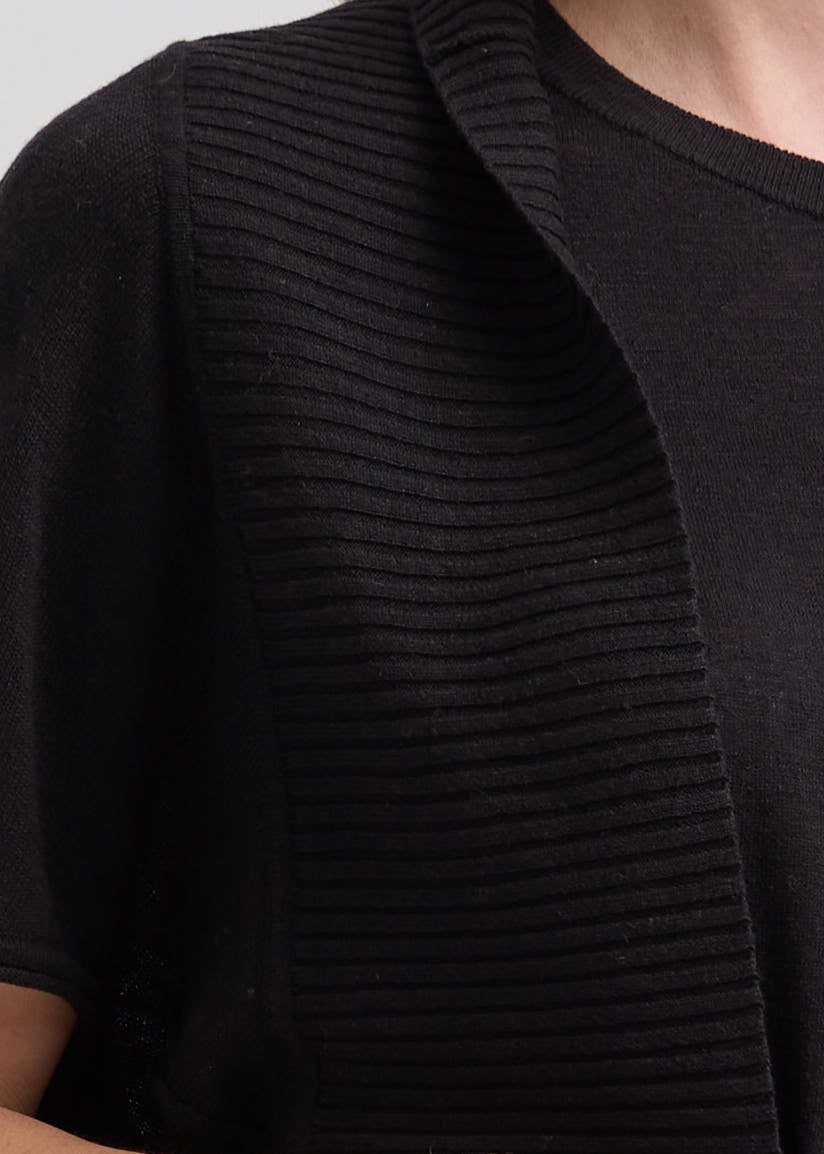 LD & CO - LINEN TIE CARDI - BLACK