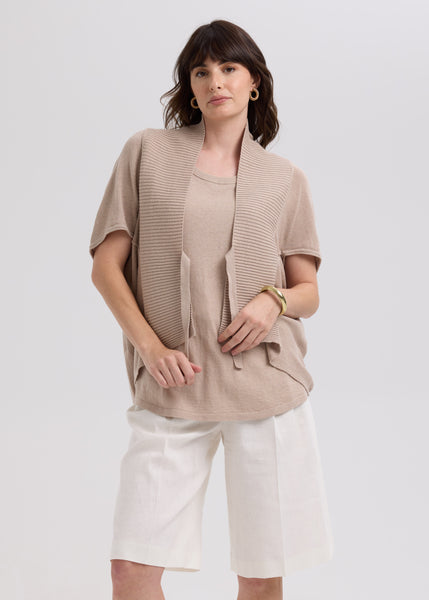 LD & CO - LINEN TIE CARDI - TAUPE