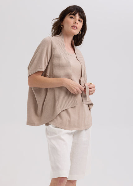 LD & CO - LINEN TIE CARDI - TAUPE