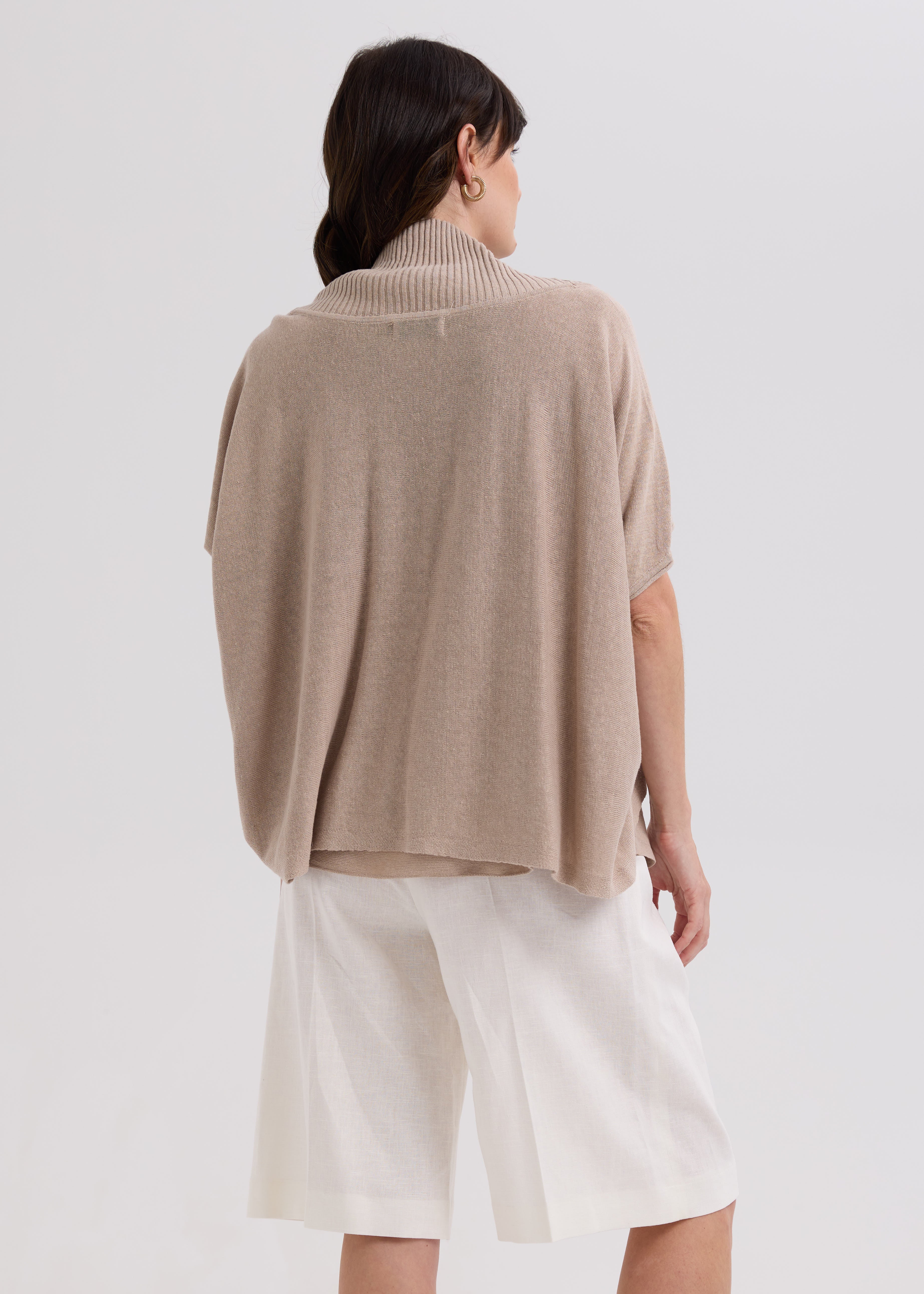LD & CO - LINEN TIE CARDI - TAUPE