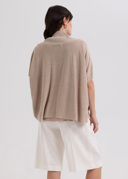 LD & CO - LINEN TIE CARDI - TAUPE