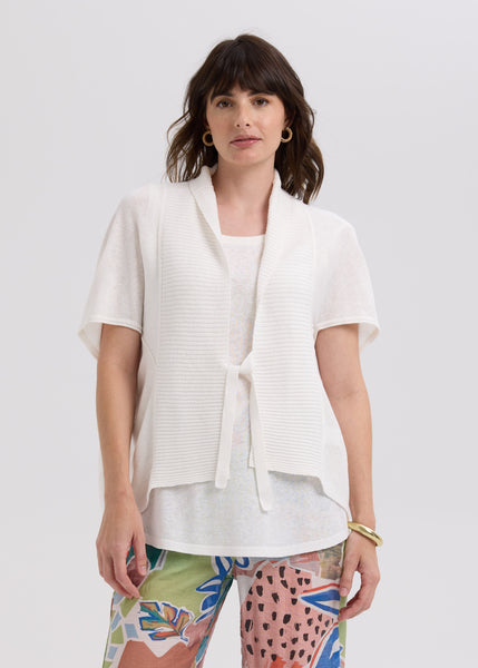 LD & CO - LINEN TIE CARDI - WHITE