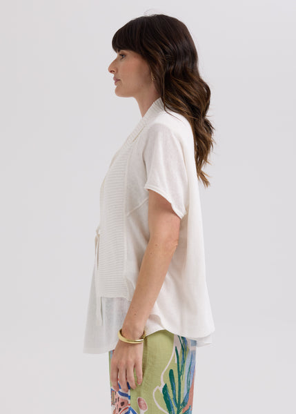 LD & CO - LINEN TIE CARDI - WHITE