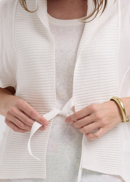 LD & CO - LINEN TIE CARDI - WHITE
