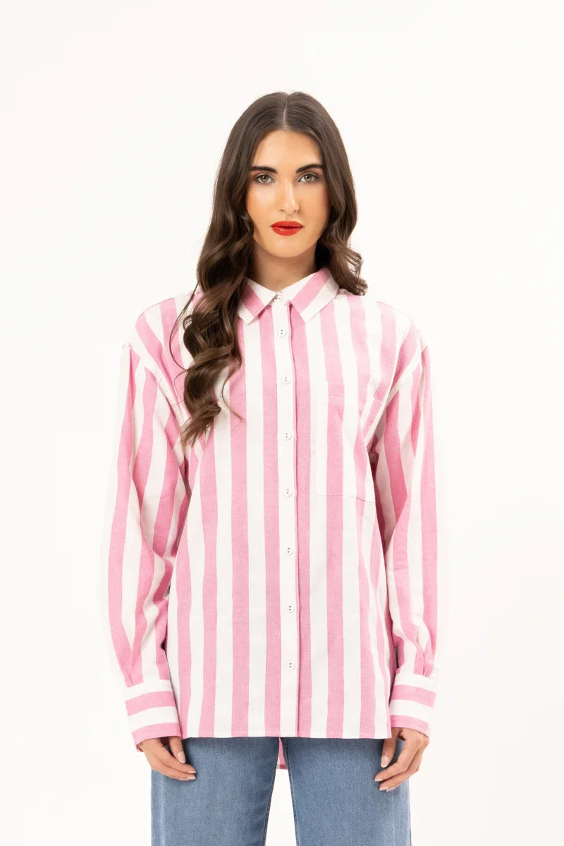 LEILA + LUCA  ESSENTIAL SHIRT - PINK STRIPE