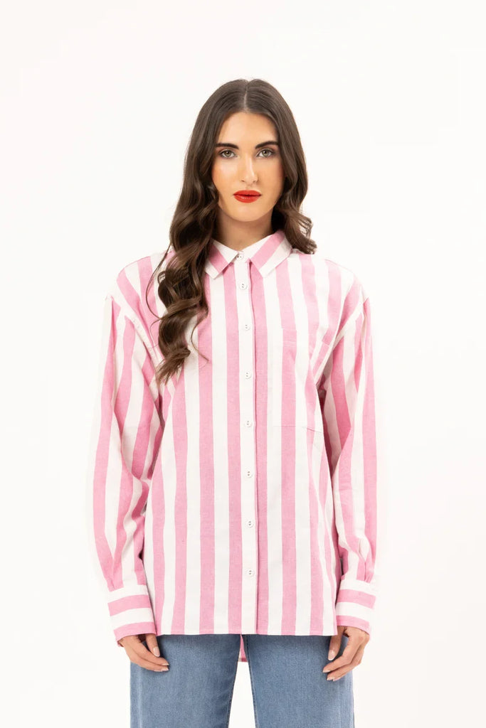 LEILA + LUCA  ESSENTIAL SHIRT - PINK STRIPE