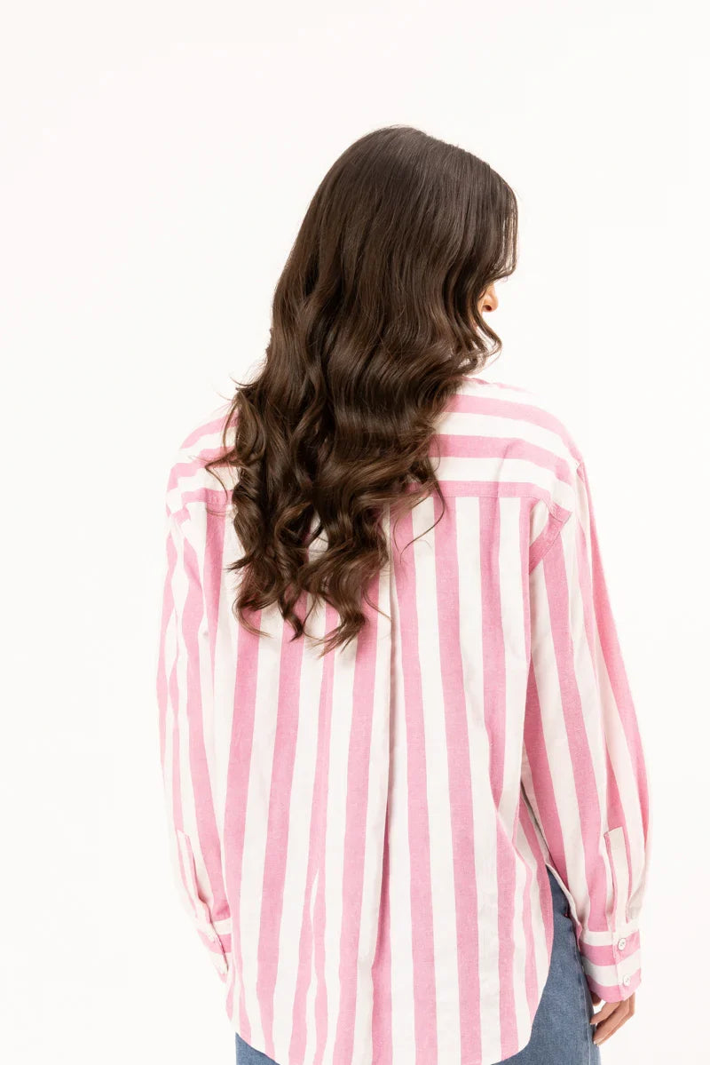 LEILA + LUCA  ESSENTIAL SHIRT - PINK STRIPE