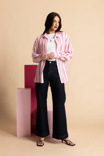 LEILA + LUCA  ESSENTIAL SHIRT - PINK STRIPE