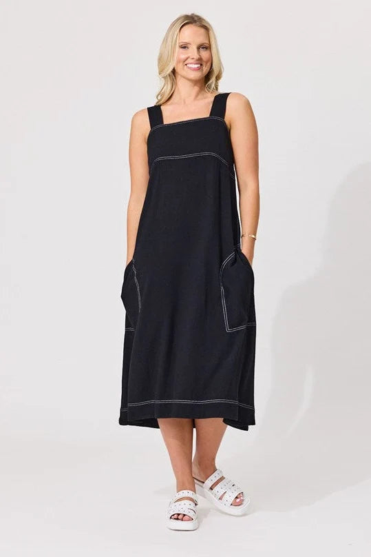 LEMON TREE - GABI LINEN DRESS - BLACK