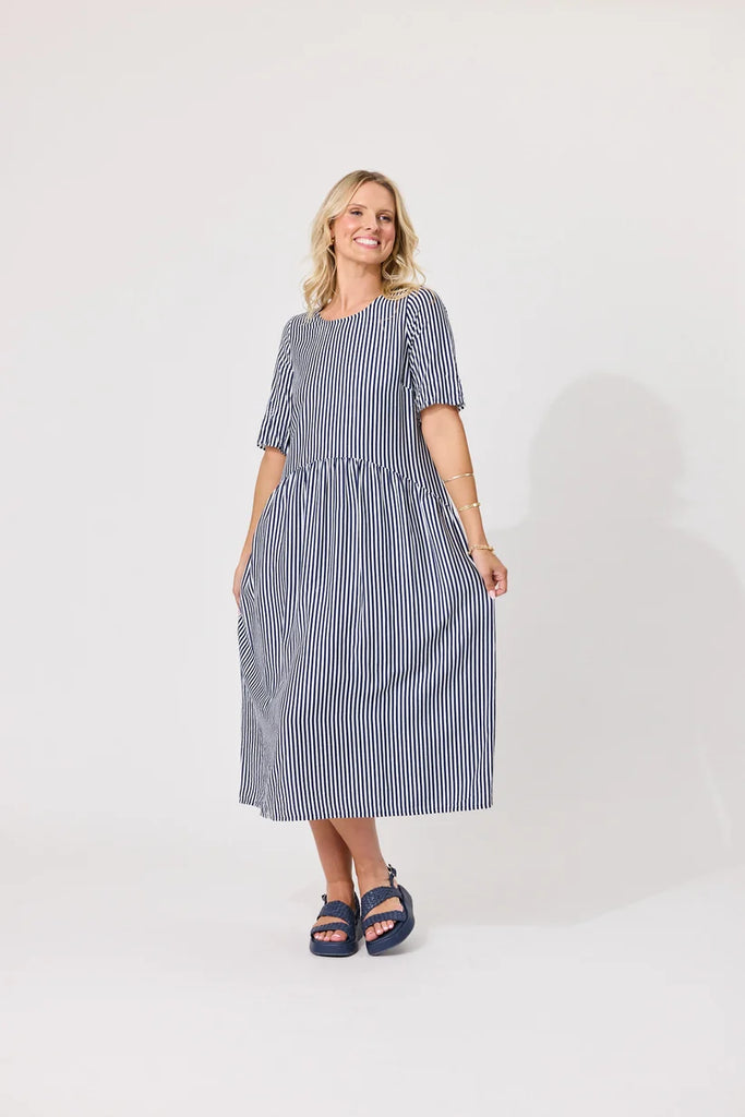 LEMON TREE - MADONNA DRESS - NAVY STRIPE