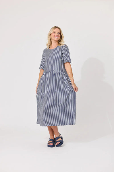 LEMON TREE - MADONNA DRESS - NAVY STRIPE