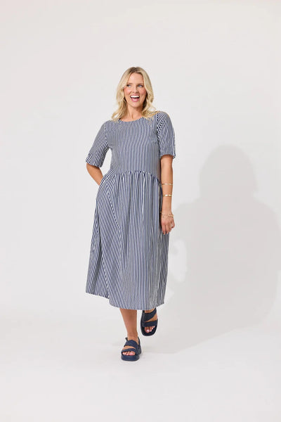LEMON TREE - MADONNA DRESS - NAVY STRIPE