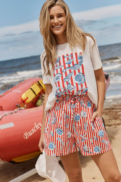 BETTY BASICS - ELLIA CREW TEE - SUN,SEA,LOVE - WHITE