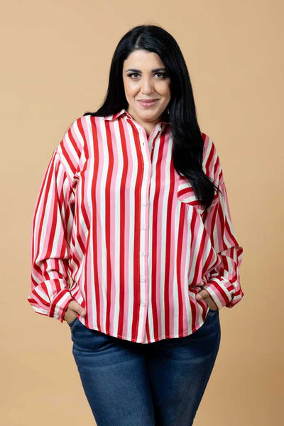 CHARLO LETITIA STRIPED SHIRT - PINK/RED