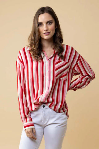 CHARLO LETITIA STRIPED SHIRT - PINK/RED