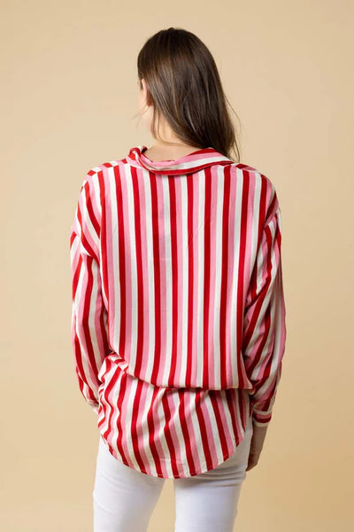 CHARLO LETITIA STRIPED SHIRT - PINK/RED