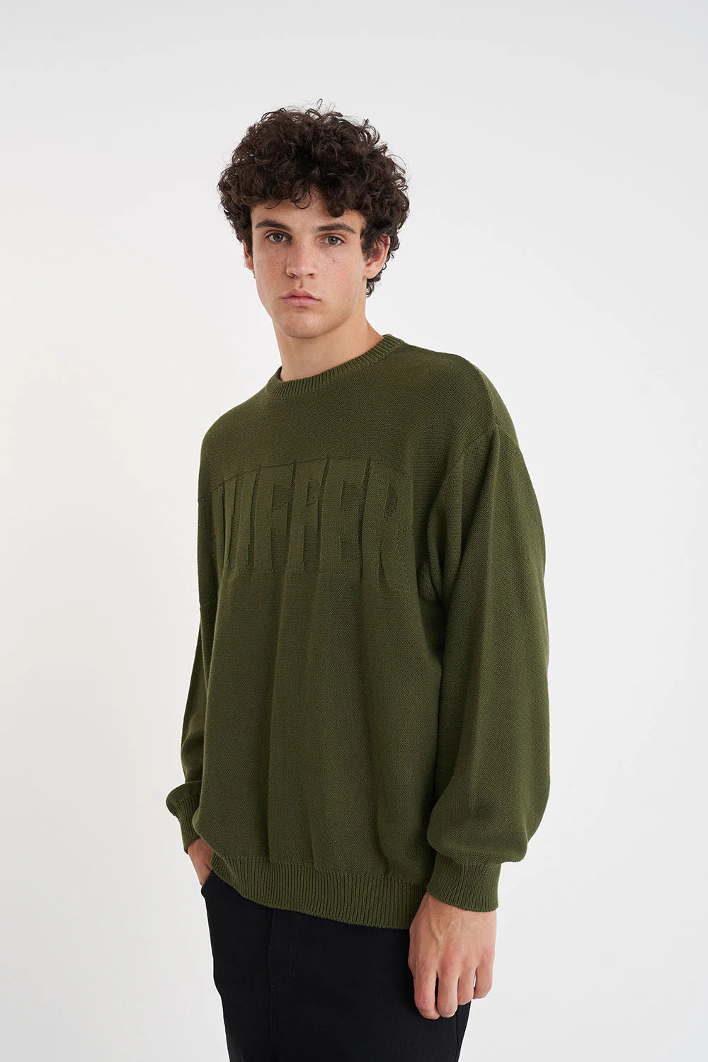 HUFFER TROPE KNIT CREW - OLIVE