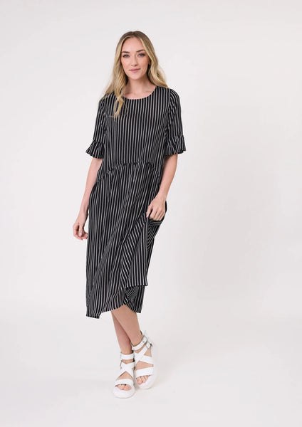 LEMON TREE - MADONNA DRESS - BLACK/WHITE STRIPE