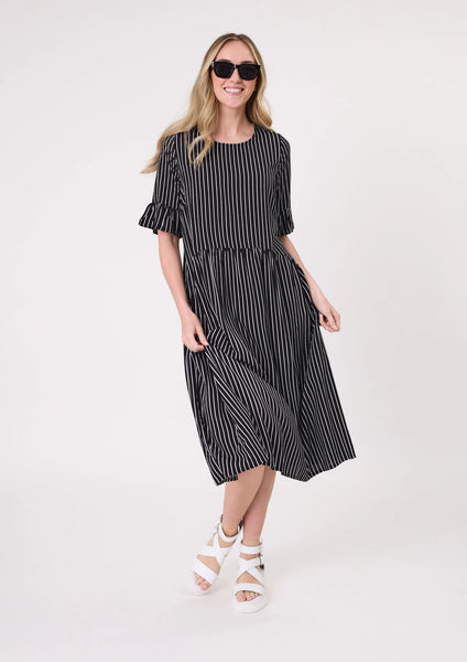 LEMON TREE - MADONNA DRESS - BLACK/WHITE STRIPE