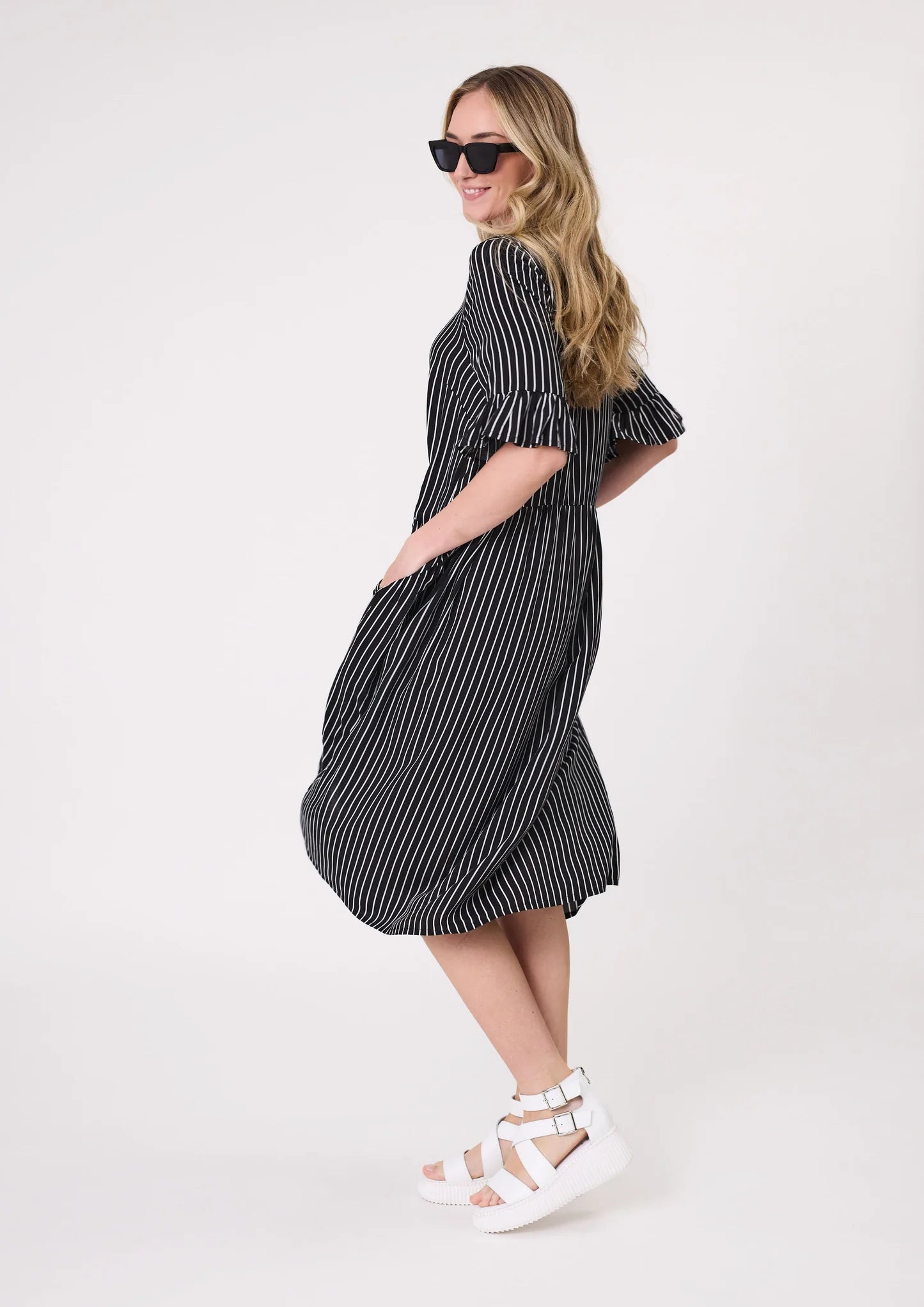LEMON TREE - MADONNA DRESS - BLACK/WHITE STRIPE