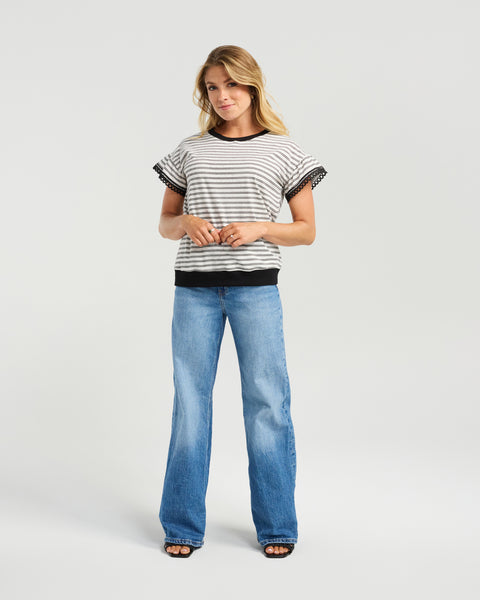 NMBR ROSE - DOVIE TOP - BLACK STRIPE