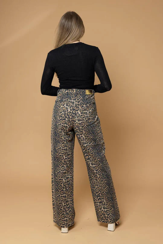 Honey Denim  NATE DENIM LEOPARD WIDE LEG JEANS
