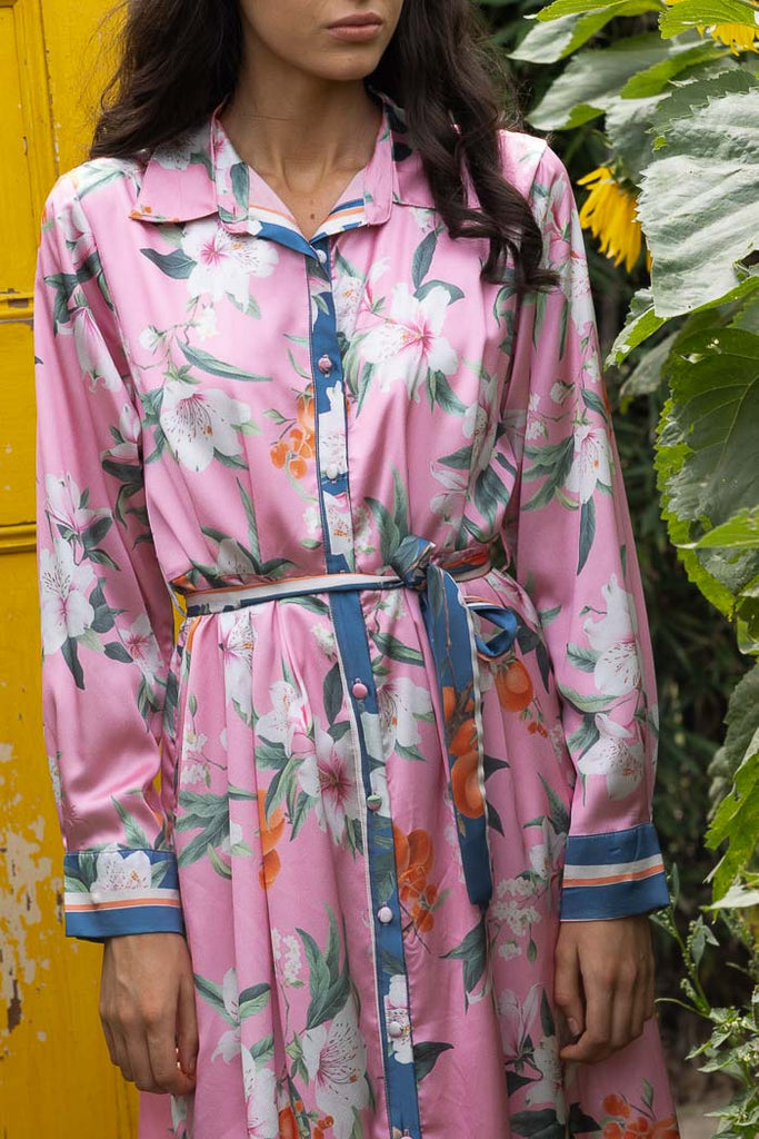 AUGUSTINE - SIAN SHIRT MIDI DRESS - SATIN FLORAL