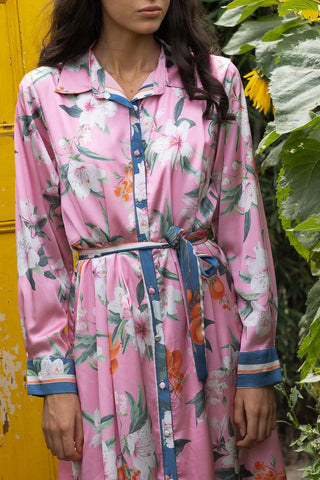 AUGUSTINE - SIAN SHIRT MIDI DRESS - SATIN FLORAL
