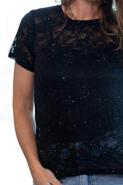 AUGUSTINE - VALENTINA T-SHIRT LACE - BLACK