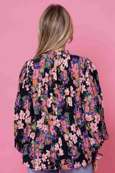 Augustine Laura Pleated Top - Fluro Floral Black