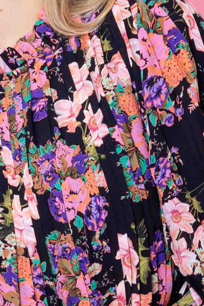 Augustine Laura Pleated Top - Fluro Floral Black