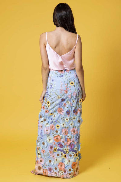 AUGUSTINE - EASTON EMBROIDERED LACE MAXI SKIRT - BABY BLUE