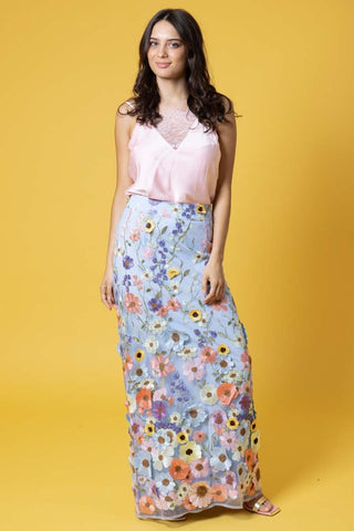 AUGUSTINE - EASTON EMBROIDERED LACE MAXI SKIRT - BABY BLUE