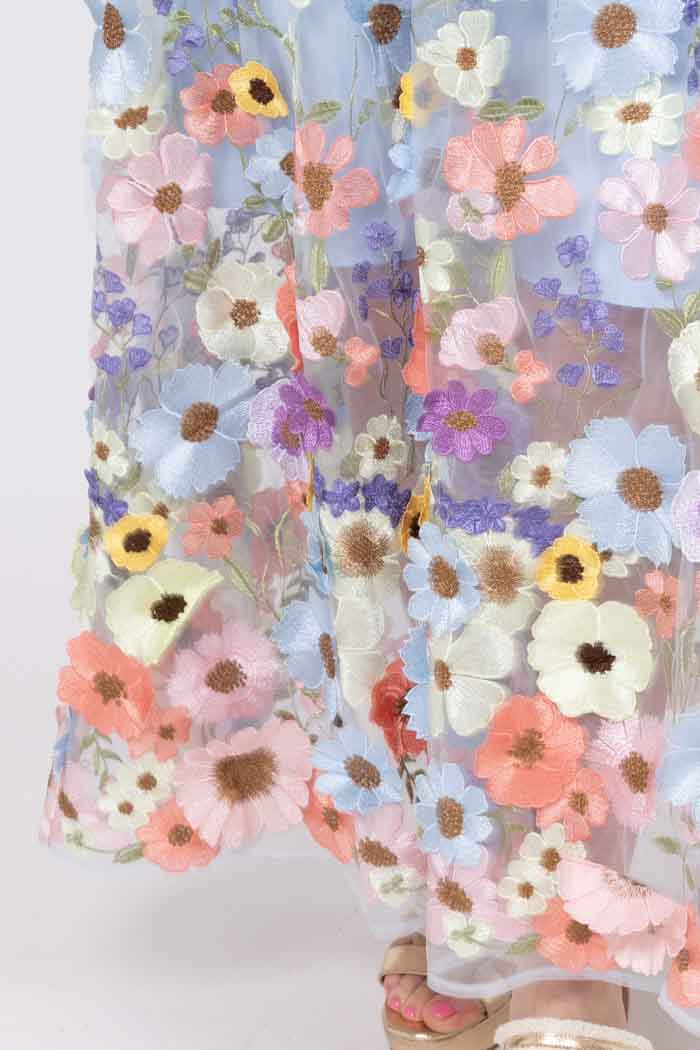 AUGUSTINE - SAVANNAH EMBROIDERED LACE MAXI DRESS - BABY BLUE