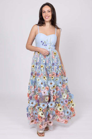AUGUSTINE - SAVANNAH EMBROIDERED LACE MAXI DRESS - BABY BLUE