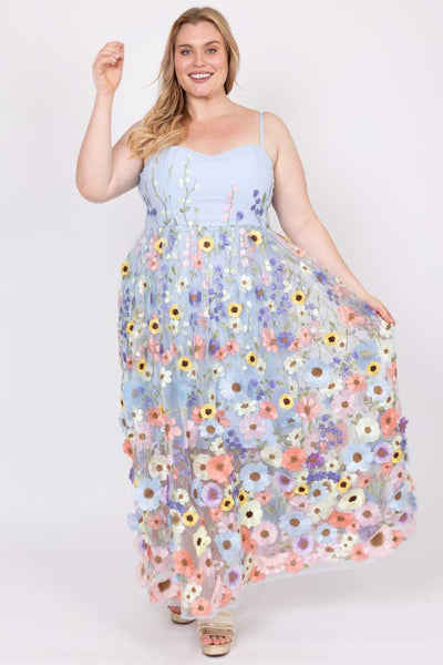 AUGUSTINE - SAVANNAH EMBROIDERED LACE MAXI DRESS - BABY BLUE