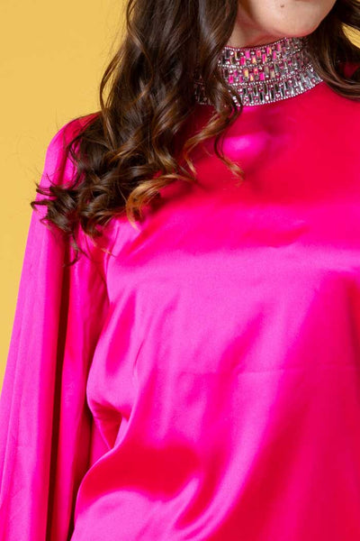 AUGUSTINE - NELLY SATIN DIAMANTE DRESS - PINK