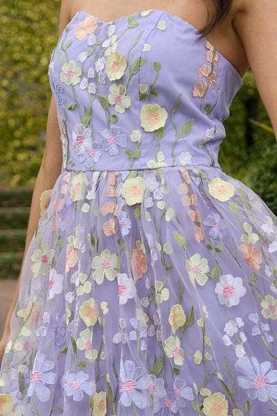 AUGUSTINE DONIELLE STRAPLESS DRESS - EMBROIDERED LACE -LILAC