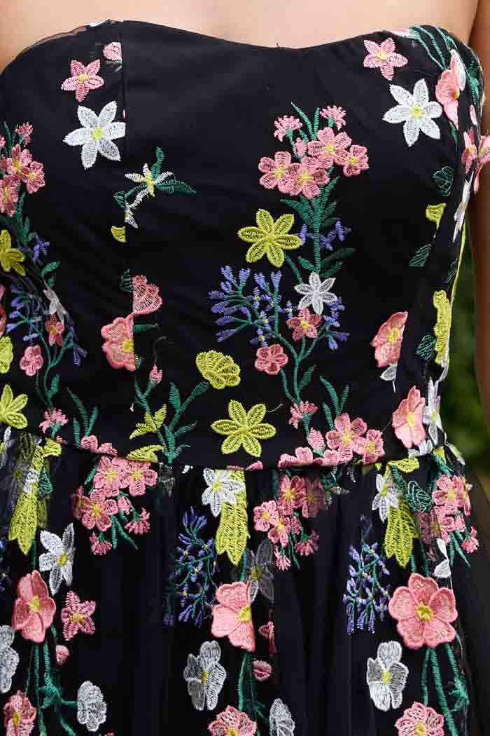 AUGUSTINE CAMMIE STRAPLESS DRESS - EMBROIDERED LACE - BLACK