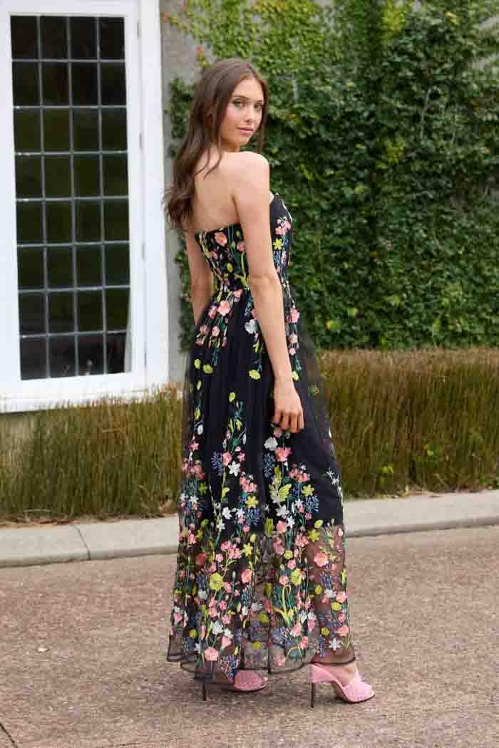 AUGUSTINE CAMMIE STRAPLESS DRESS - EMBROIDERED LACE - BLACK