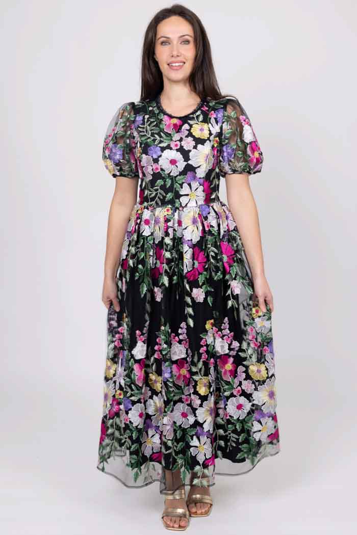 AUGUSTINE - KYLIE EMBROIDERED LACE MAXI DRESS - BLACK