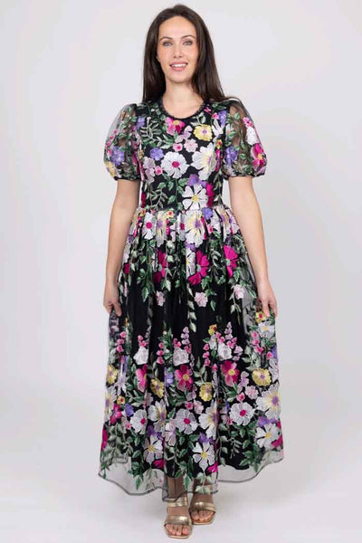 AUGUSTINE - KYLIE EMBROIDERED LACE MAXI DRESS - BLACK